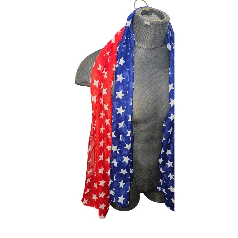 USA Flag Scarf Patriotic Stars Sheer 5.5 Feet Each Blue Red - Picture 2 of 3